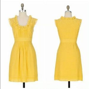 Yellow Swiss dot dress with scoop neck
